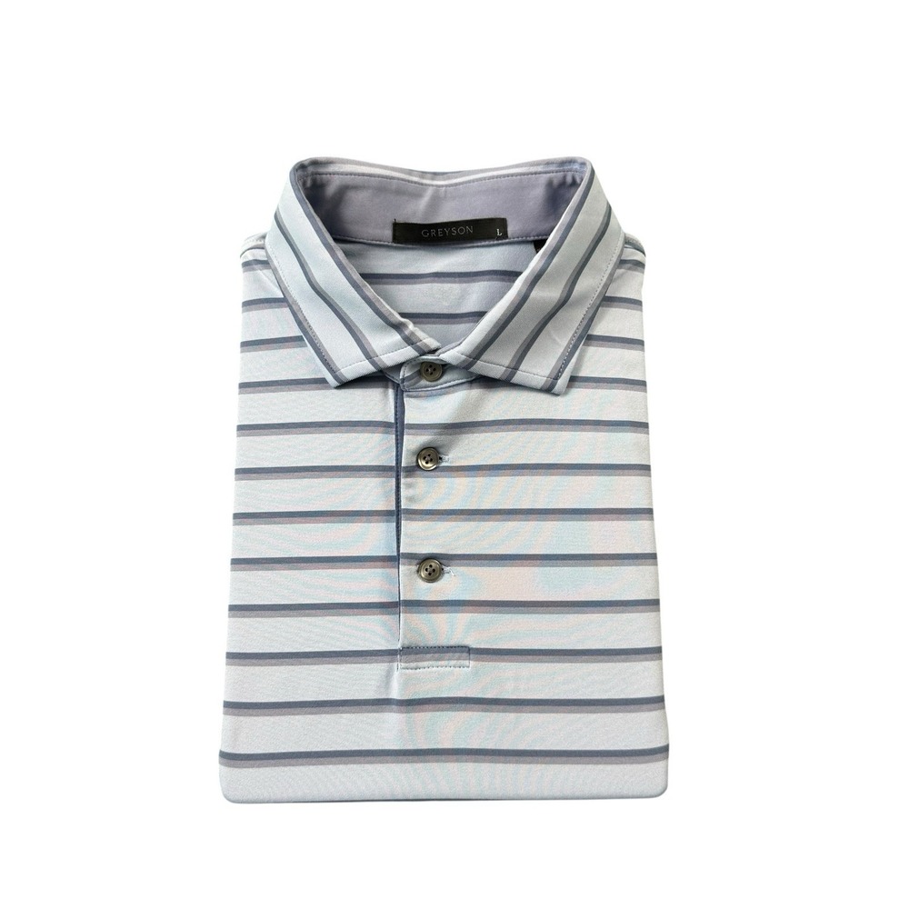 Greyson Men Blue Striped Performance Golf Polo Shirt Large